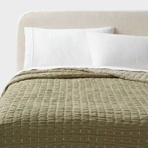 Open Box - Threshold - Full/Queen Yarn Dye Crinkle Grid Quilt Moss Green  Green
